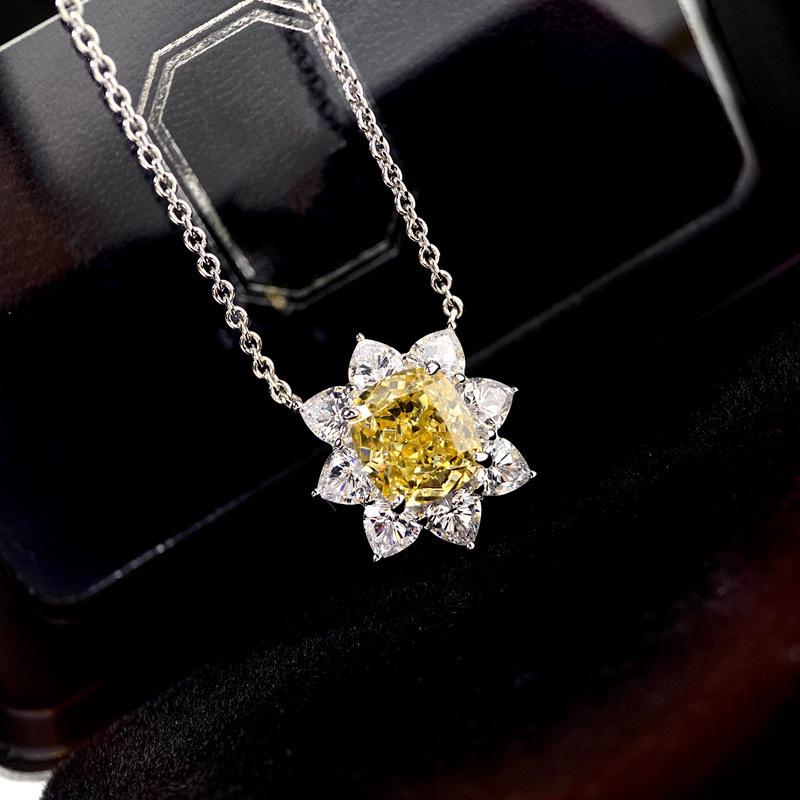 Yellow Diamond Gem Necklace for Women: Elegant Clavicle Chain with Versatile, High-End Design ожерелья с подсолнухом