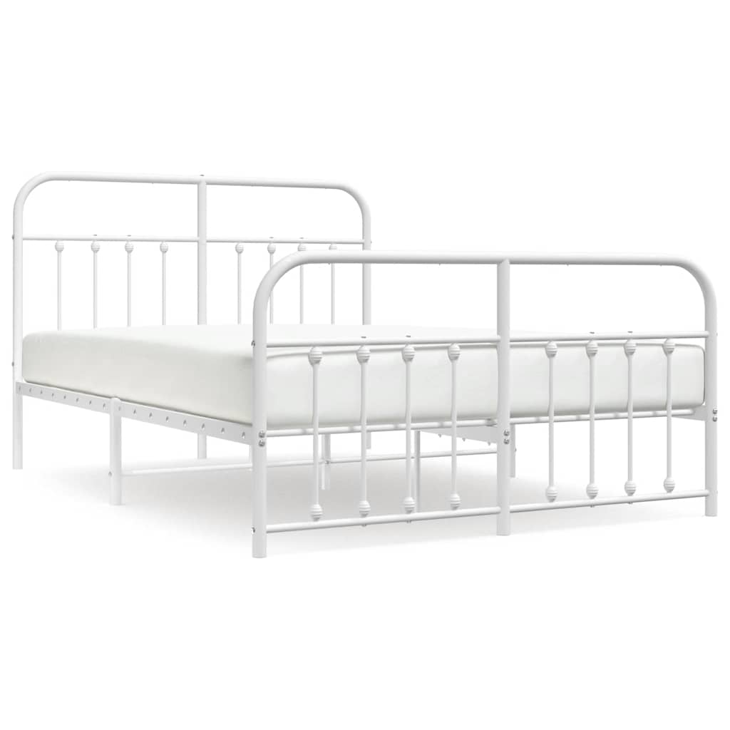 Metal Bed Frame with Headboard and Footboard White 135 x 190 cm
