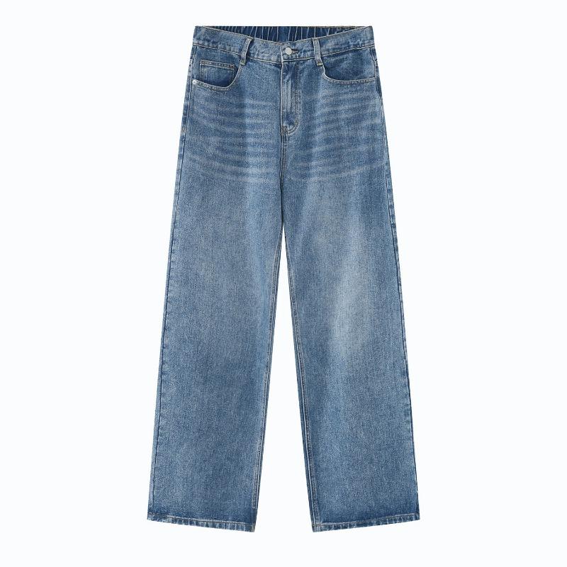 Men's New Loose Semi-elastic Waist Loose Straight Denim Trousers
