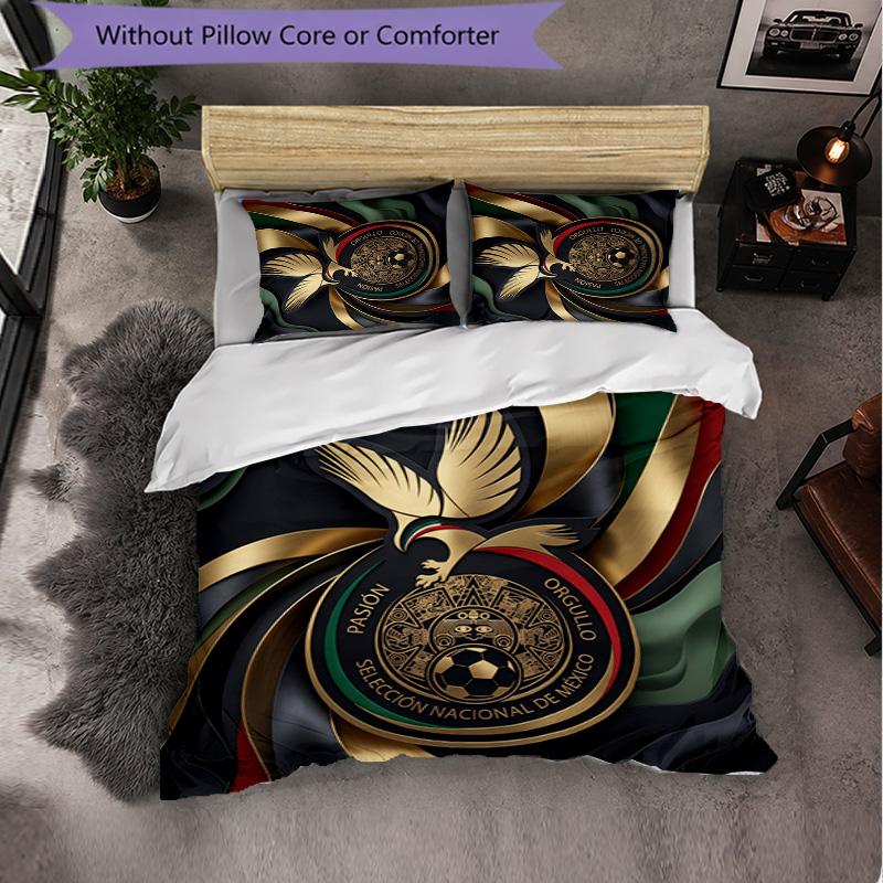 Mexico Footbal Pattern 3 Pieces Bedding Set Soft Microfiber Duvet Cover with Pillow Cases for Bedroom