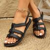 Fashion Round Toe Open Toe Roman Shoes Women's Summer New Retro Round Toe Cutout Metal Buckle Soft Sole Flat Sandals