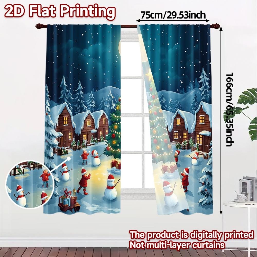 2pcs,Curtains Christmas Tree Snow Night Modern Curtains Machine Washable Fabric Curtains Room Decor Ldeal for Room, Kitchen,