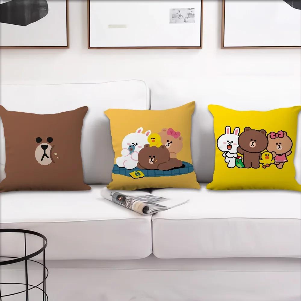 Korean Cute L-Line F-Friends Brown cushion cover Living Room Headboard Bedroom Office Cushion Cushion Sofa Nap Time Pillow Case