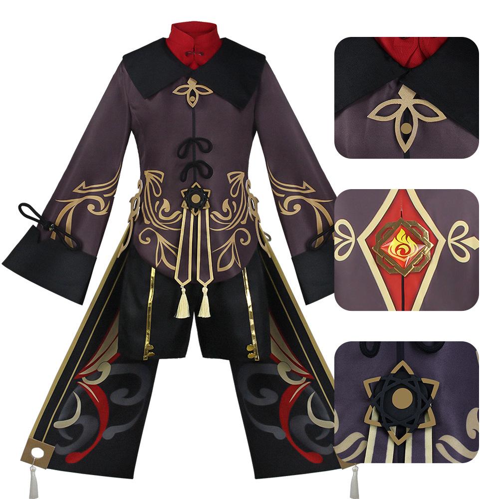 Genshin Impact Hu Tao Cosplay Costume Full Set With Wig Hat Rings Badge Socks Wangsheng Hall Master For Anime Game Cosplay Party