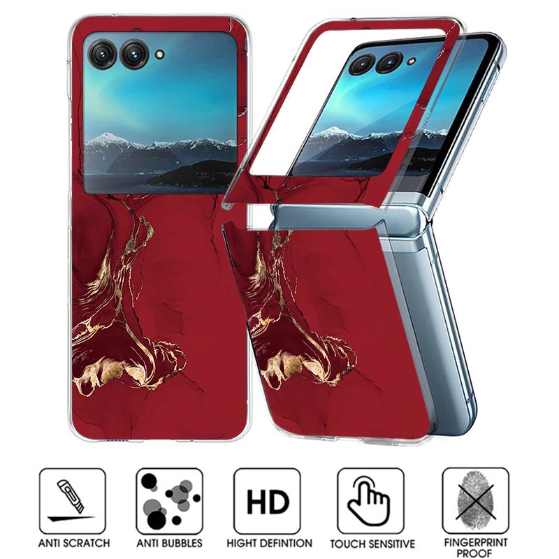Husă de telefon cu model marmorat colorat pentru Motorola Razr 60 Ultra Razr 50 40 Ultra 60 50 40 Capac pliabil dur din PC transparent antișoc