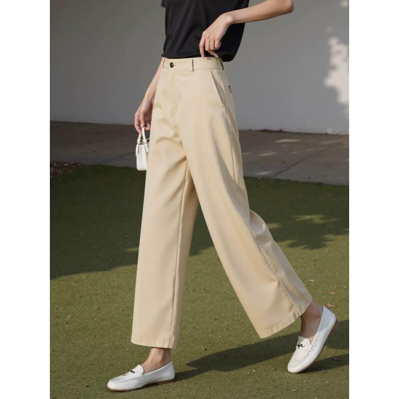 Basic House Women s Khaki High-Waist Wide-Leg Cropped Pants S