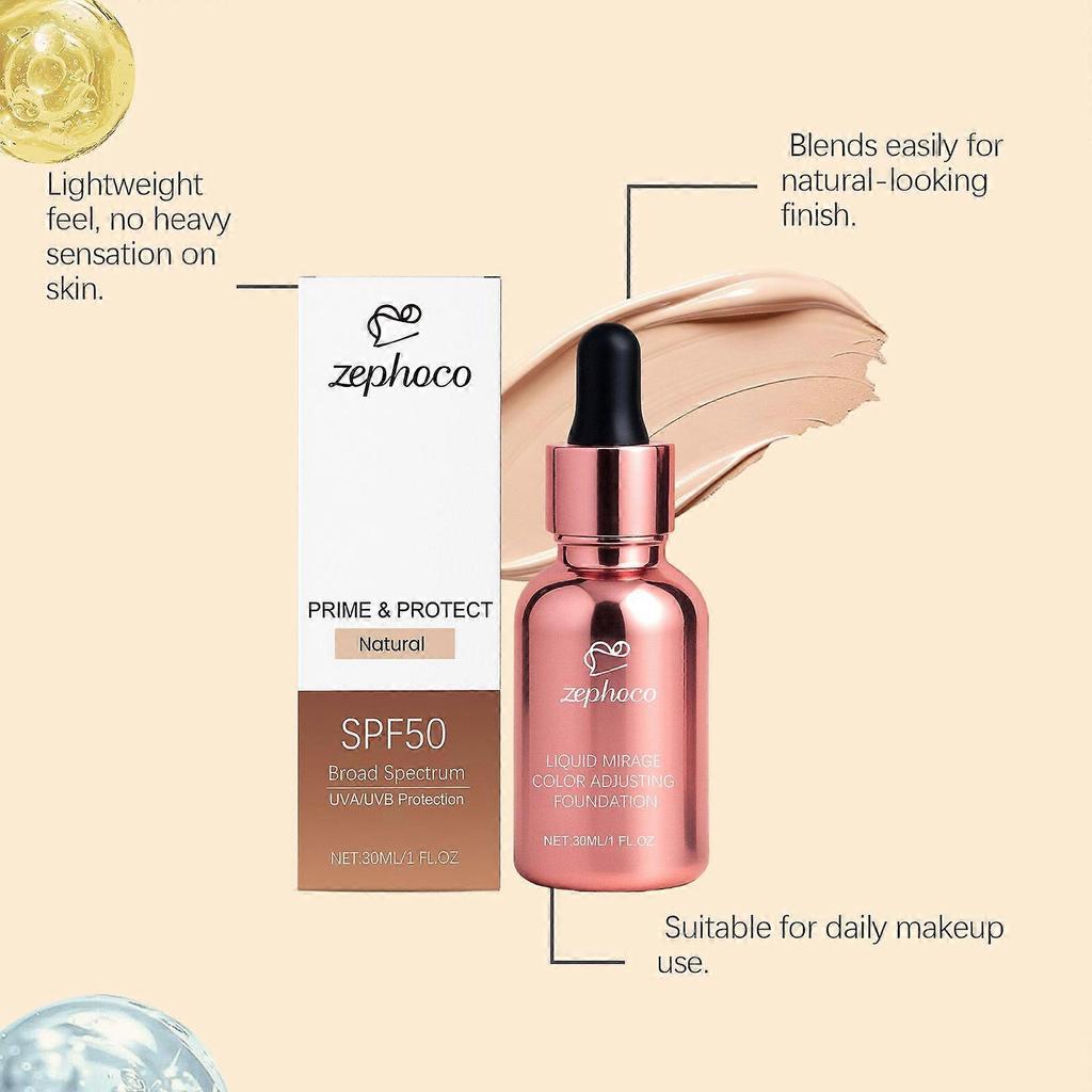 Zephoco Natural Color Changing Foundation Liquid - Lightweight, Hydrating, Natural, Long-Lasting, Smooth, Non-Cakey Foundation