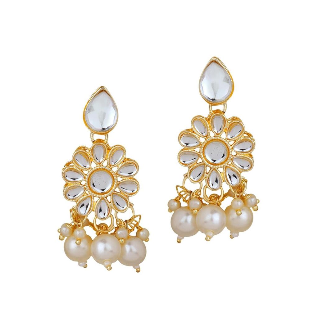 Traditional White Pearl Kundan Necklace Set | Kundan Choker | Fancy Jewellery with Earrings and Maang Tikka for Women Girls