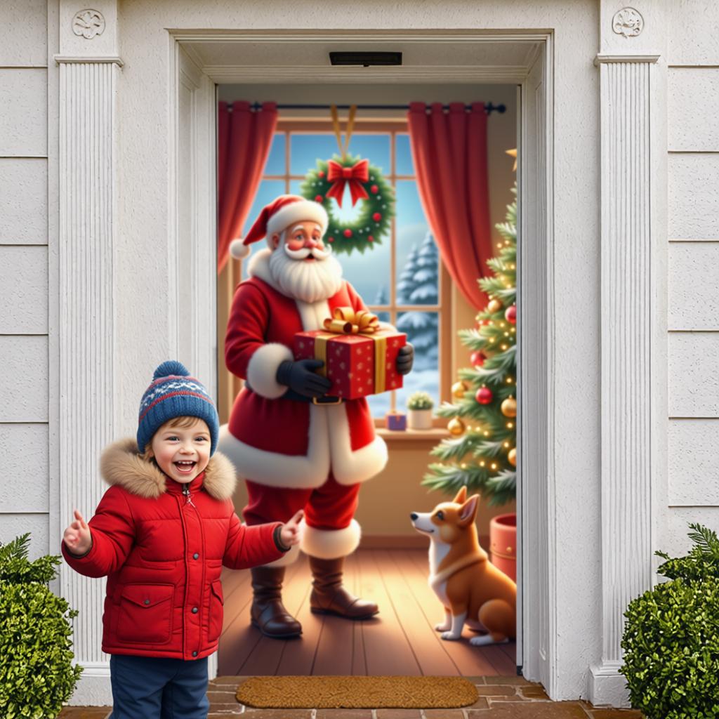 Christmas Decoration Door Banner Santa Claus Gives Gifts Merry Christmas Party Backdrop Xmas New Year Party Photo Background
