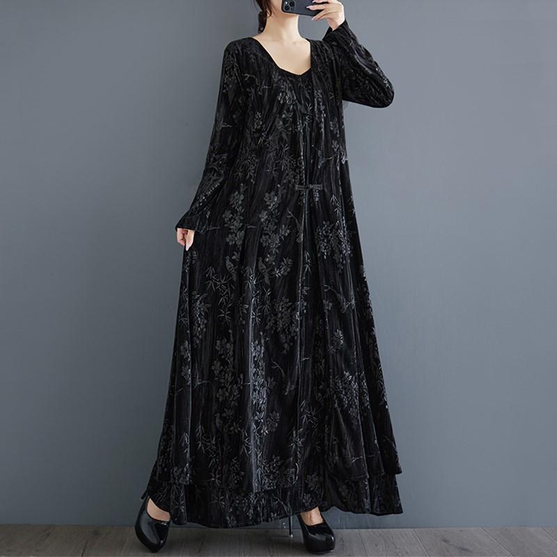 Long Sleeve Plus Size Black Vintage Floral Casual Loose Autumn Spring  Jacket Coat for Women Outerwear