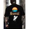 European Sizes Men's  T-Shirt - Black Tee with Ba Tropical Beacck Print -- Machine Washable Casual Streetwear Top for Surfers & Hawaii Travelers
