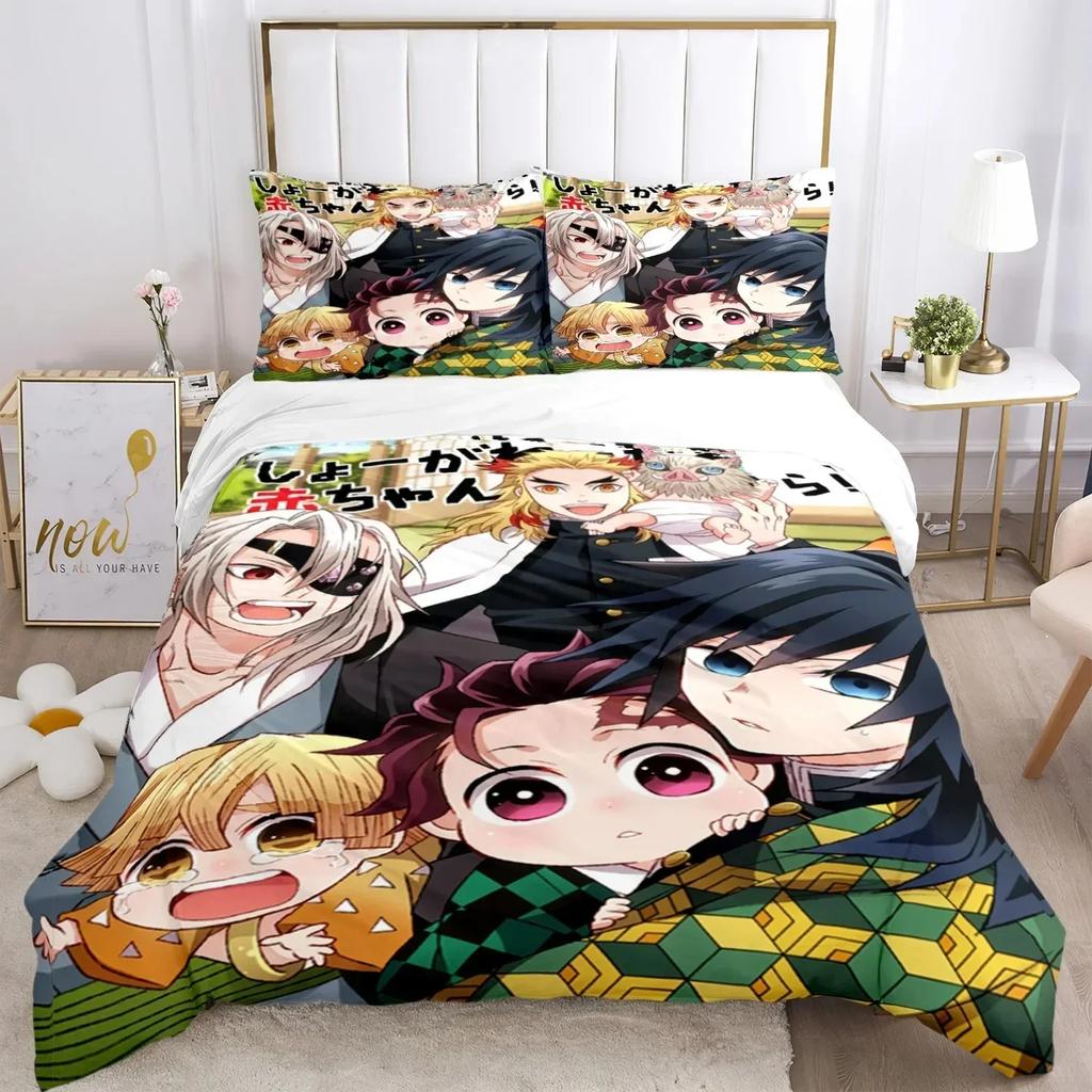 Comforter Top 3D Anime Demon Slayer Print Bedding Set Nezuko Queen Double Single King Size For Kids Adults Gift