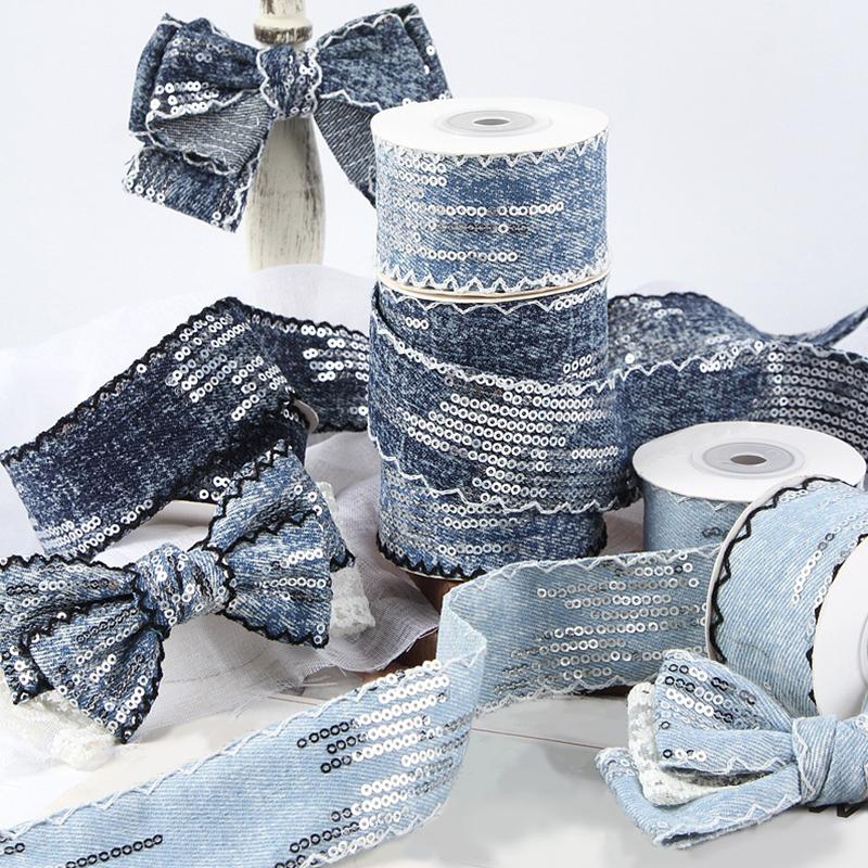 4cmx10Yards Denim Shiny Sequin Tassel Design Gift Wrapping DIY Materials Scrapbooking 1 Roll