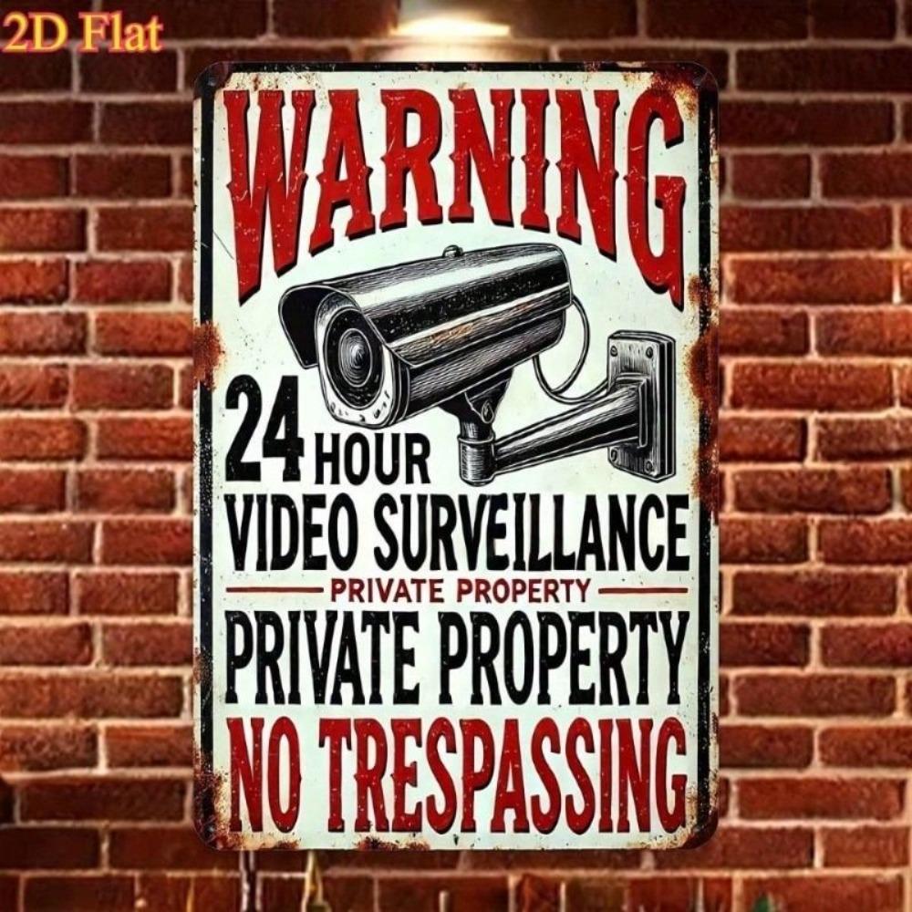 No Trespassing Sign Waterproof Rustproof Surveillance Warning Metal Plaque Home Wall Decor