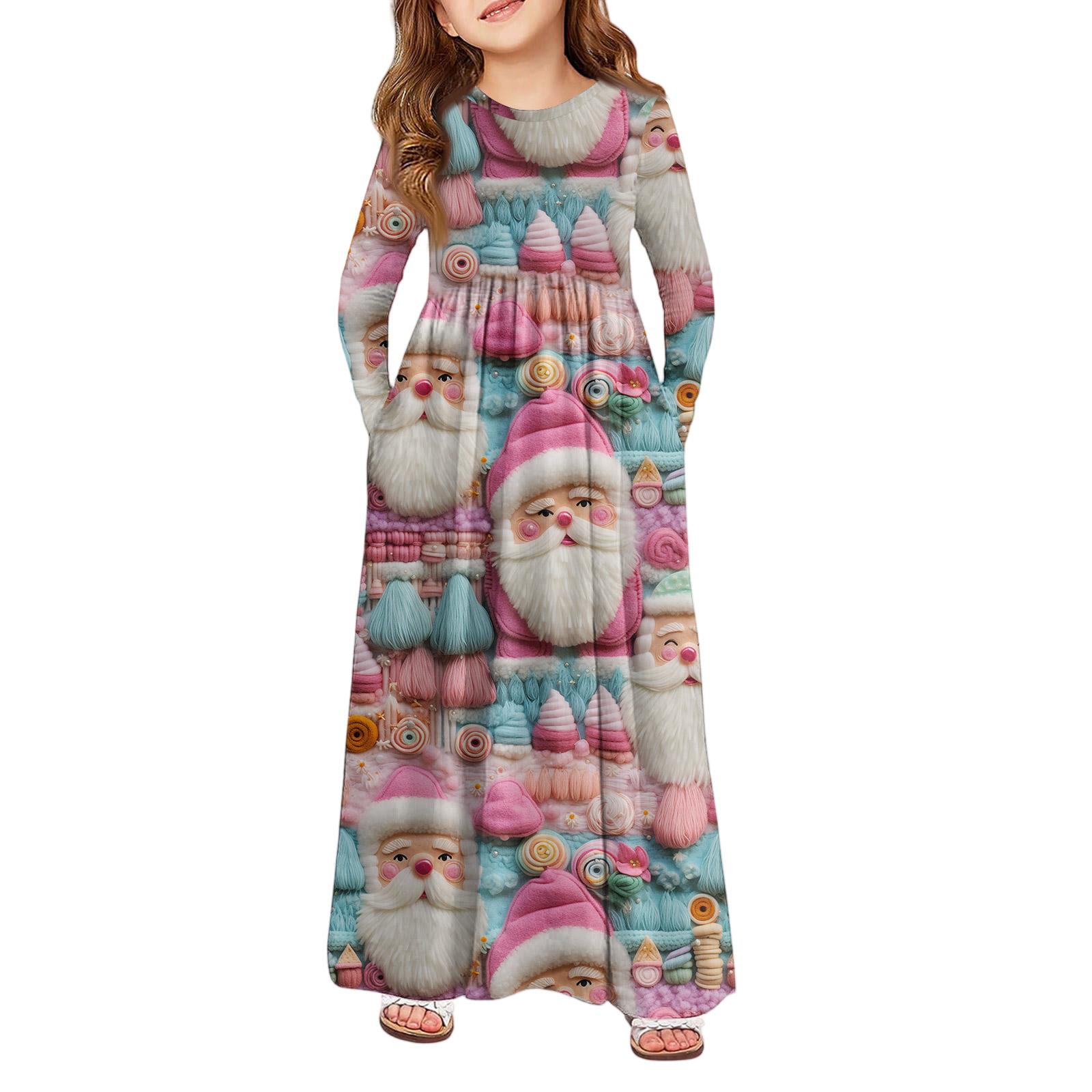 

Девичье платье макси - Платье с длинным рукавом и карманом на Рождество 120