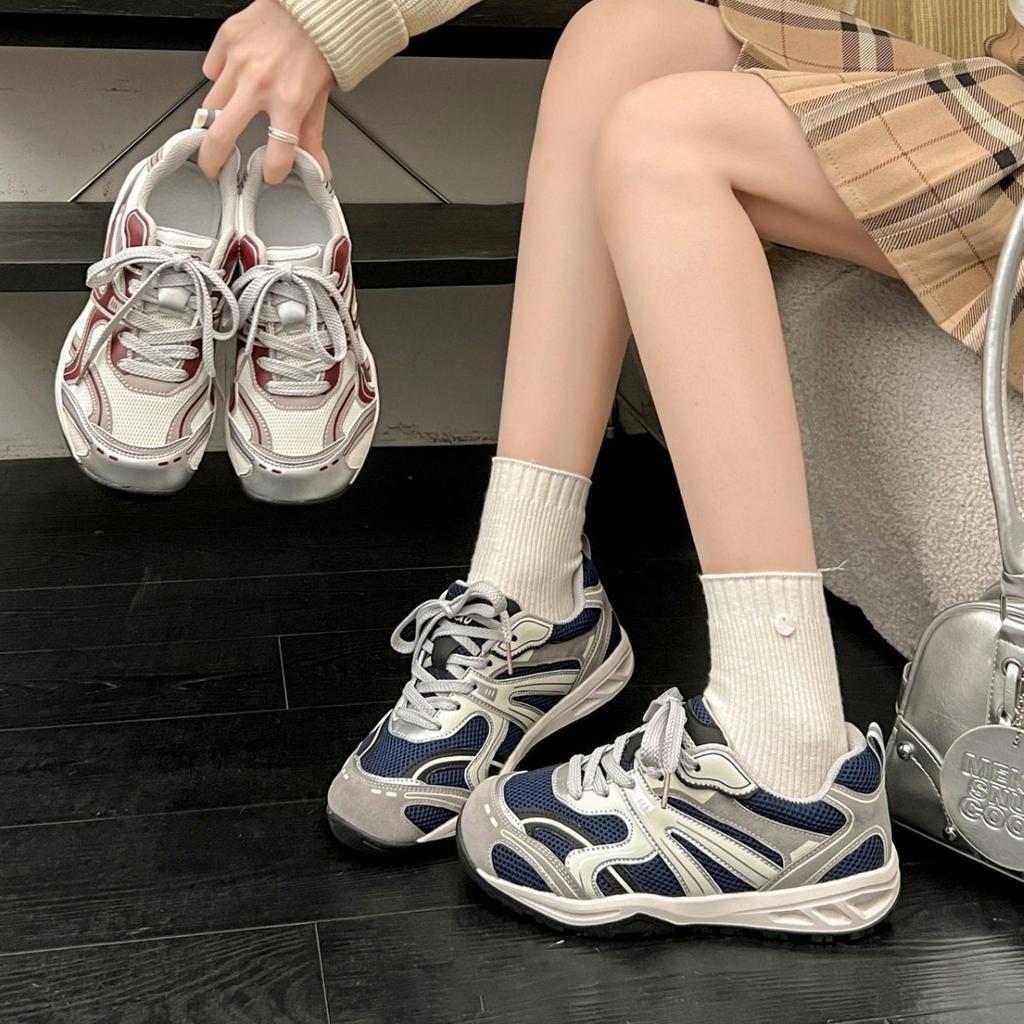 Thick-soled Mesh Casual Shoes Women's 2025 Autumn New Gray Versatile Trend Dad Shoes Show Feet Small Fashion Mesh Shoes