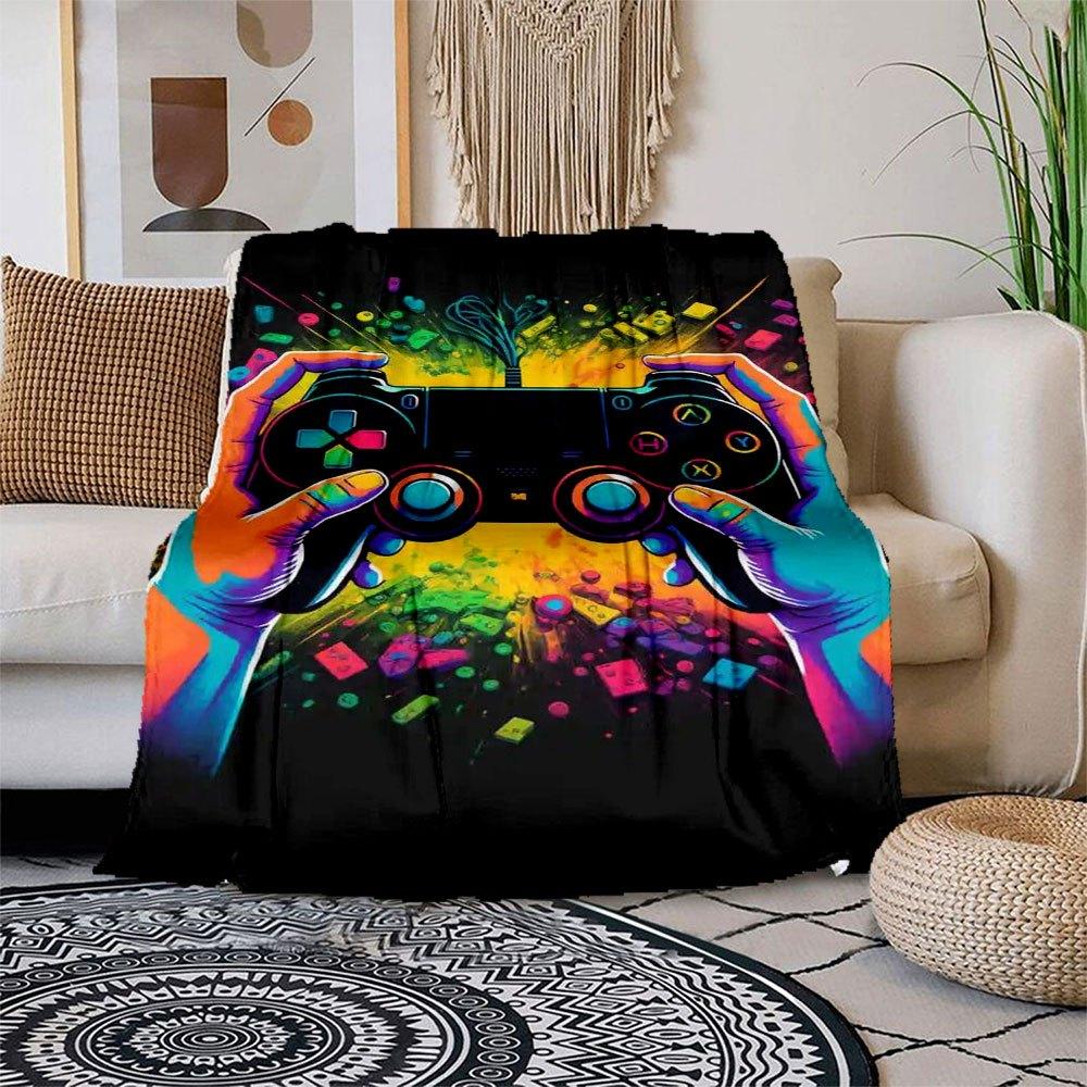 

Vibrant Neon Game Controller Graphic T-Shirt Blanket Flannel Throw Blanket for Sofa, Bed, Travel, Camping, Office, Couch, Chair, And Bed Gi 150x180cm