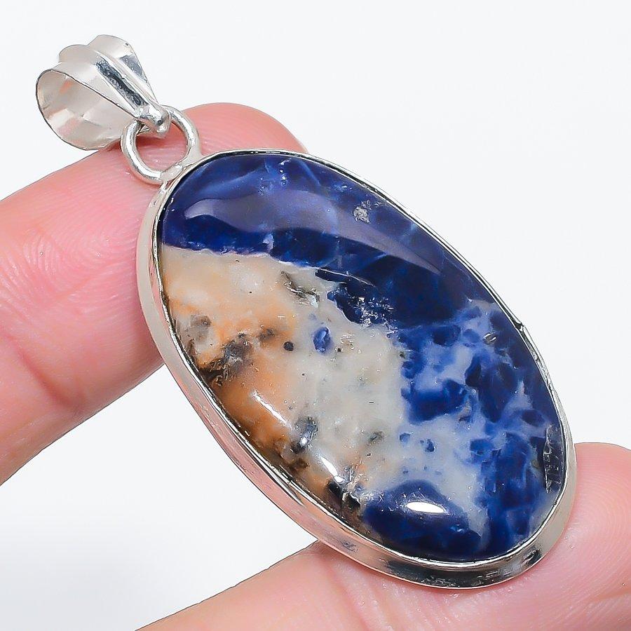 Natural Sodalite Gemstone 925 Sterling Silver Jewelry Pendant 2.25" P2B71