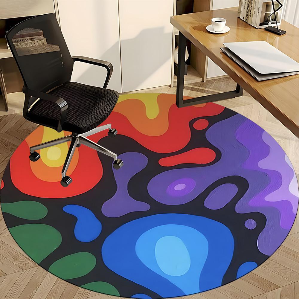 1pc Abstract Colors Office Round Area Rug, Indoor Mat Suitable For Office, Under Office Chairs Bedroom Living Room Home Decor, Room Deco