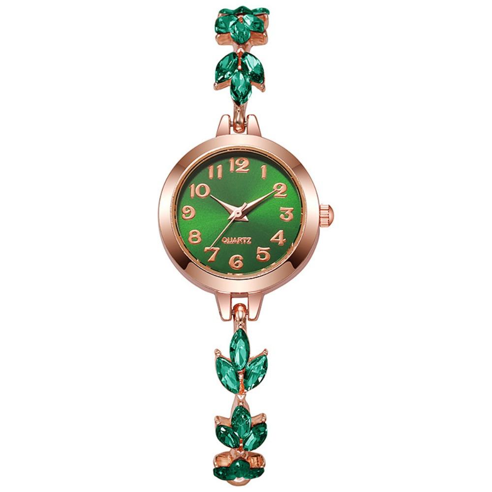 Numeral Dial Women Bracelet Watch Violet Leaves Diamond Setting Elegant Quartz Watch Round Alloy Case Adjustable Luxury Watch