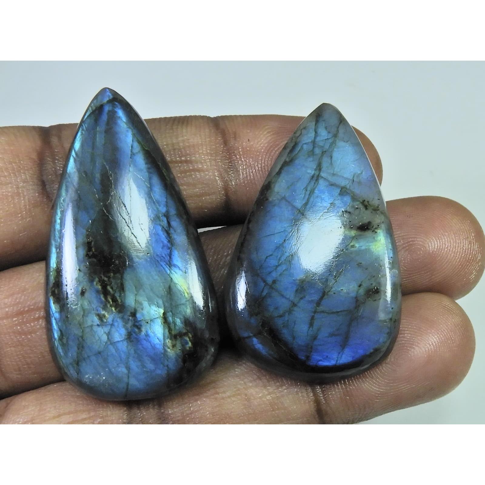 41-45 MM Natural Labradorite Multi Pear Cabochon Loose Gemstone 2 Pcs Lot D-266