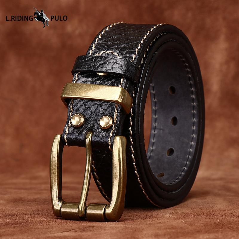 Thickened Bison Leather Embossed Retro Personality Belt Men's Genuine Leather Top Layer Cowhide Denim Belt