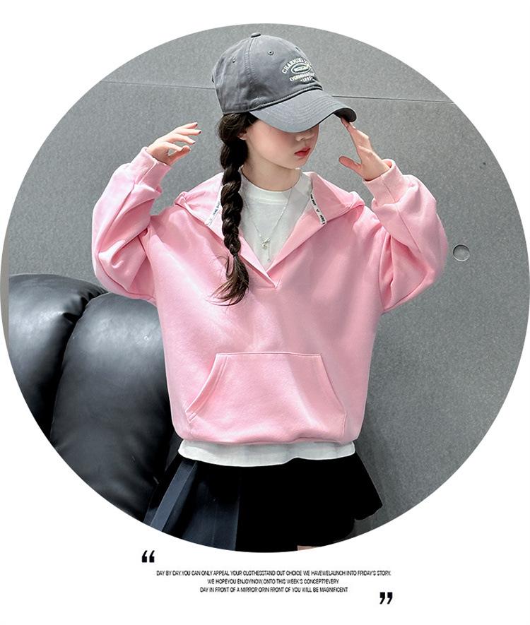Girls' 2025 Autumn Korean Style Sweatshirt Set - Trendy Base Layer for Big Girls