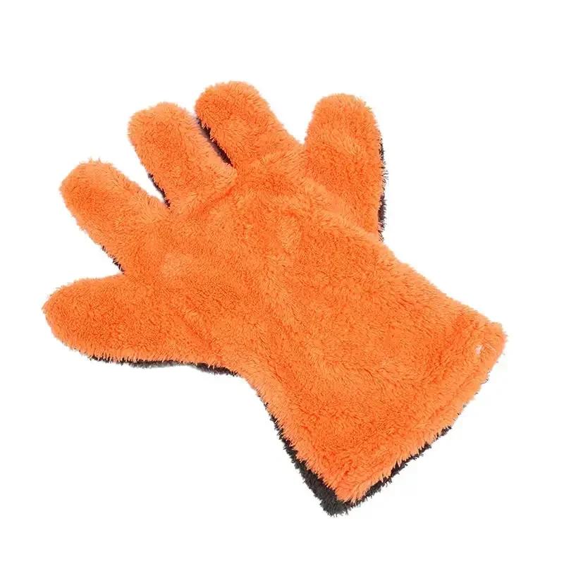 1/2PCS Coral Fleece Car Cleaning Gloves cratch-Free Wash Mitts Five-Finger Design for Car Glass Wheels Cleaning