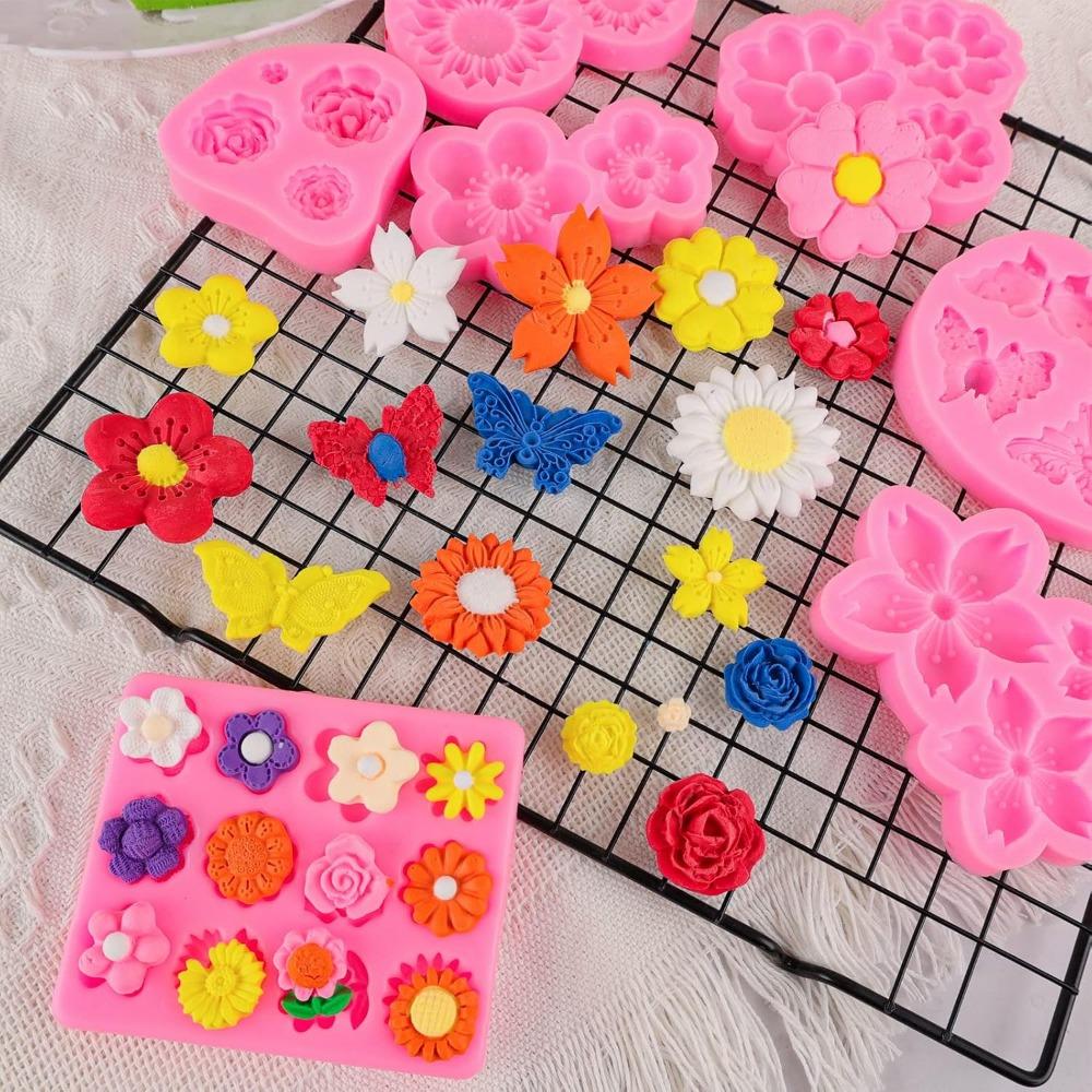 Flower Silicone Cake Molds,Butterfly Candy Molds Rose Mold Leaf Mold Silicone for Cake Decorating Cupcake Topper Cake Pops Candy Soap Making