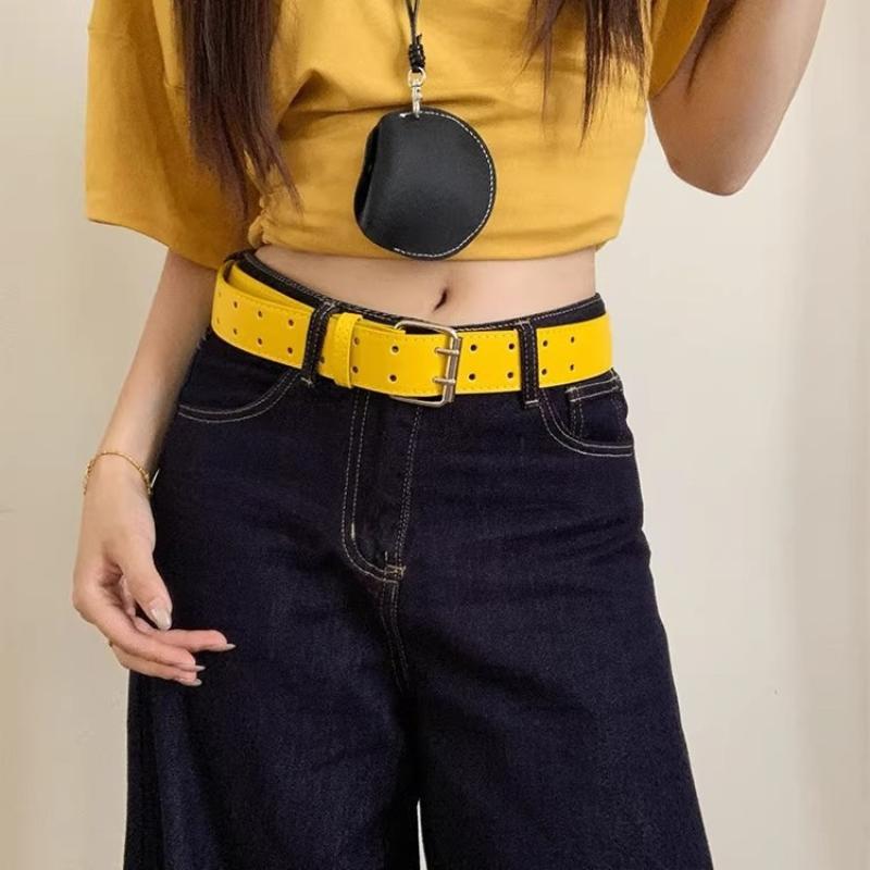 Wide Design Sense Y2K Double-Breasted Yellow Belt For Women With Skirt Jeans With Waistcoat Decoration Versatile Belt