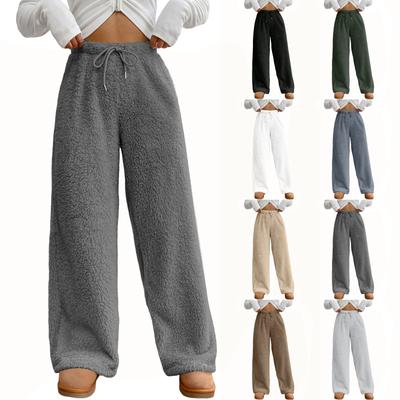 Damen Einfarbige Mode Plüsch Freizeithose Lose Plüsch Thermohose