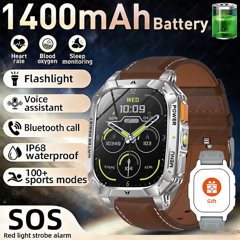 New Rugged Military Smart Watch Men 1400 mAh battery 2.01inch Bluetooth Call Health monitoring device LED flashlight Smart watch