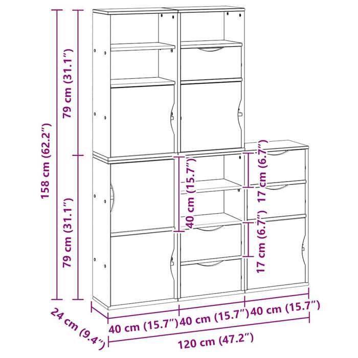 VidaXL Side Cabinets 5 Pcs ODDA White 40x24x79 Cm Solid Pine Wood, Cabinet, Buffet, Kitchen Storage Furniture, 3365357
