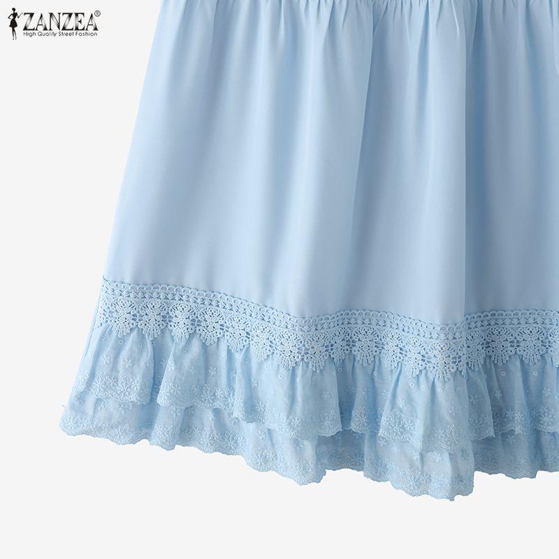 ZANZEA Women Casual Lace Splice Elastic Waist Loose Long Skirts