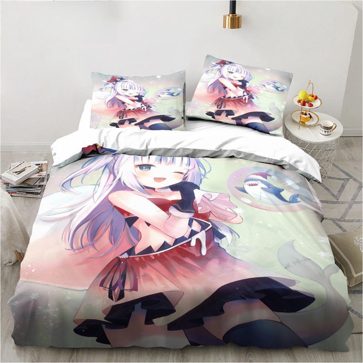 

Comforter Kawaii Gawr Gura Cute Girl My Angle King Twin Double Child Bedding Set Microfiber Or Polyester 3D Print Anime Comforter (quilt)-EU Single(135*200cm)3pcs