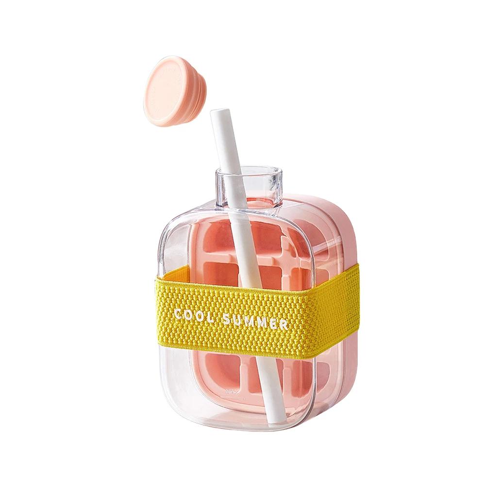 

Бутылка для воды 2-в-1 с формочкой для льда и соломинкой 500 мл/800 мл Летний стакан-кулер Силиконовые формы Форма для льда для кемпинга на открытом воздухе