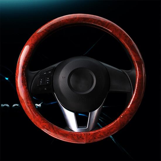 DERMAY Black Steering Wheel Cover with Wood Grain Design and Chrome Trim/PU Leather Car Steering Wheel Braid Diameter
