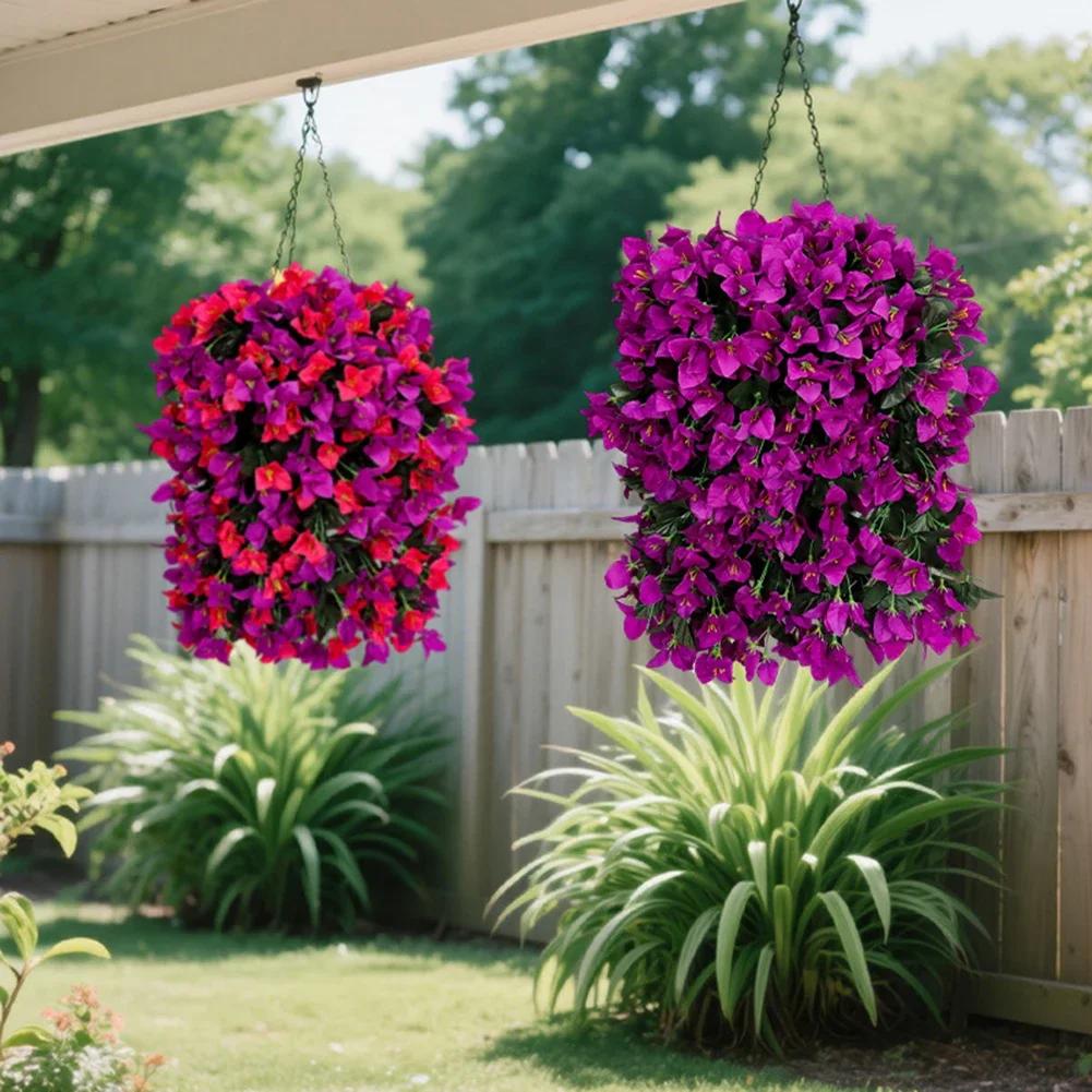 2pcs Artificial Hanging Bougainvillea Flowers, 55cm Silk Trailing Vines With Lifelike Petals And Leaves For Outdoor Balcony