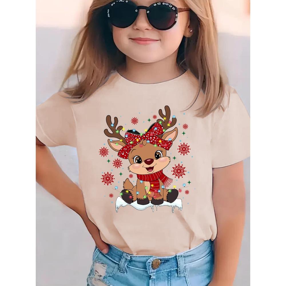 Weihnachten Sommer Mode Mädchen Kurzarm T-Shirt Muster Gedruckt Lässig Vielseitig Oberteil