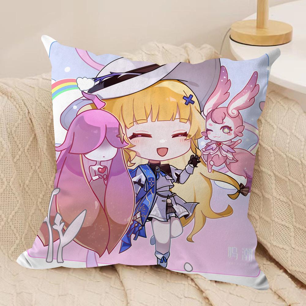 Phoebe cute wuthering waves Cushion Cover Silky Short Plush Invisible Zipper Dustproof Sofa Pillow Case for Home Decor