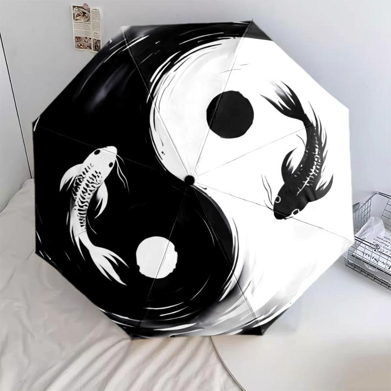1 st Automatiskt Fällbart Paraply - Yin Yang Svart och Vitt Mönster, Bärbar & Hopfällbar Design med 8 Revben, Julklappar Födelsedagspresenter