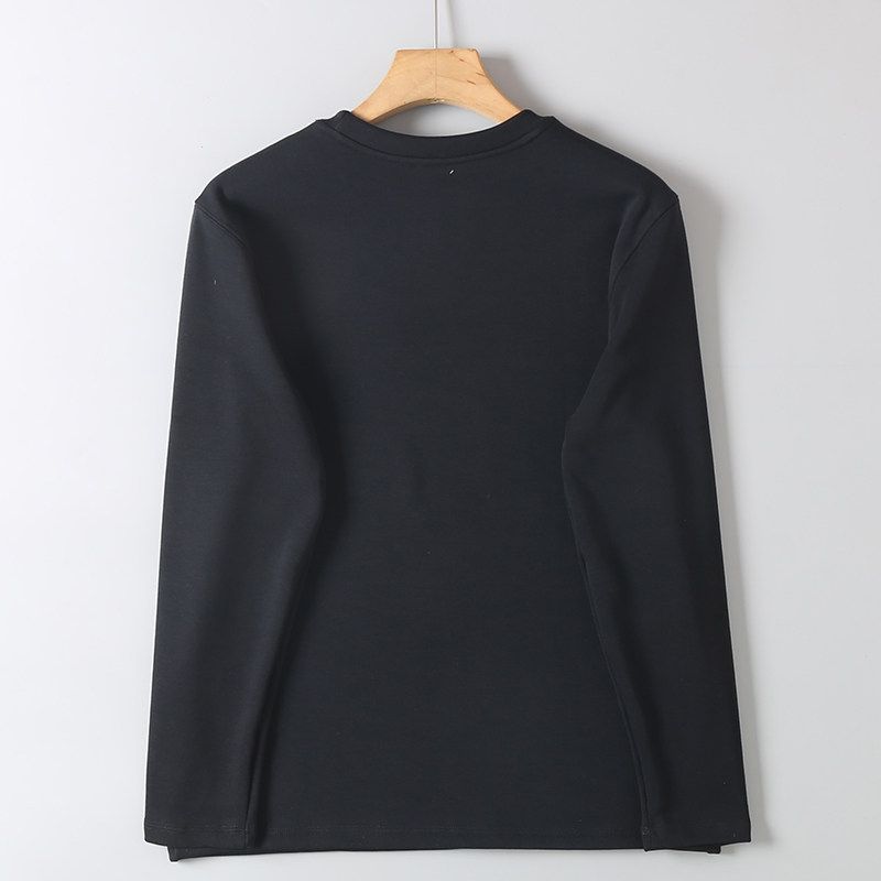 Trade Original Order Tail Goods Composite Long sleeve Pullover Fleece-lined Autumn and Winter Men's Solid Warm Loose round Neck T-shirt Fashion