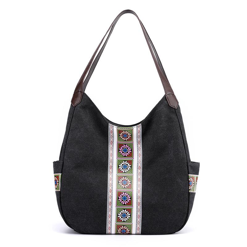Bolso de lona para mujer, bandolera de mano, estampado étnico, moderno y sencillo, multicapa, informal, para compras.