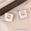Special Offer: Matte Gold Square Mother-of-Pearl Stud Earrings - European & American Style, Versatile Geometric Design for Women