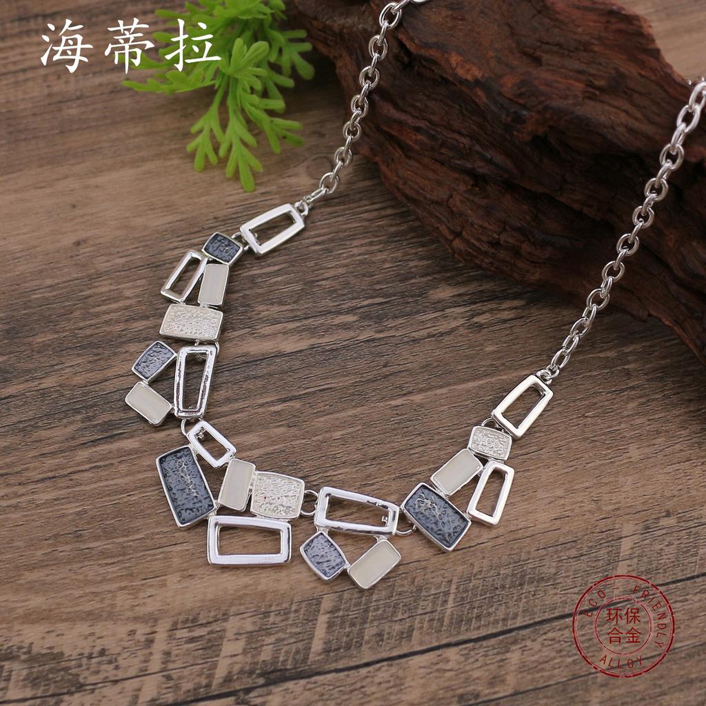 New Color Painting Oil Irregular Square Stud Earrings Necklace Set, Women's High-end Geometric Necklace