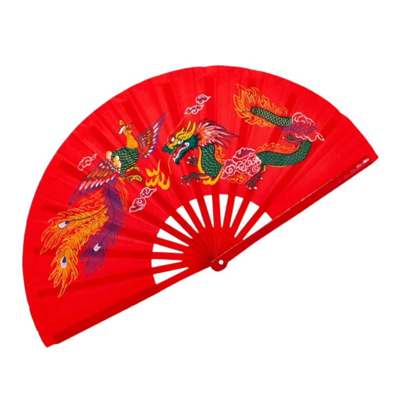Single-Sided Tai Chi Ring Fan Bamboo Ribs Kung Fu Martial Arts Performance Dance Fan Dragon and Phoenix Right Hand Fold Hand Fan