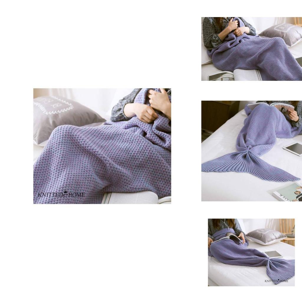 Mermaid Coral Fleece Crochet Sofa Blanket Acrylic Grid Knit For Birthday Home Decor