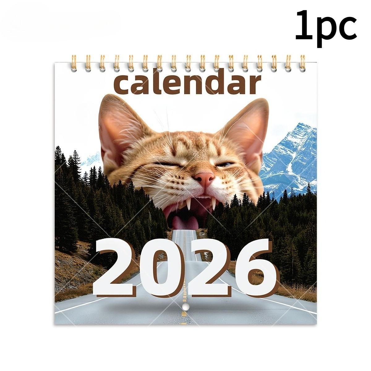 

1pc 2026 Abstract Magical Cat Calendar-Elegant Minimalist Design with Golden Accents, Date & Holiday Markers, Perfect for Office