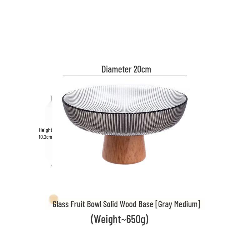 New Chinese Style High-Foot Glass Fruit Bowl with Wooden Base