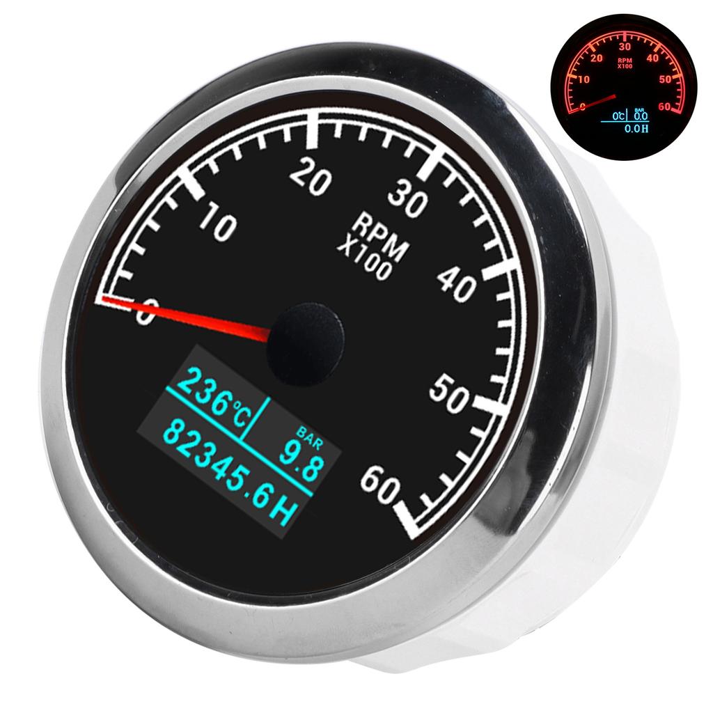 3‑In‑1 6000RPM Tachometer Water Temp Oil Pressure Hour Gauge IP67 Waterproof for Car Boat TruckBlack Dial